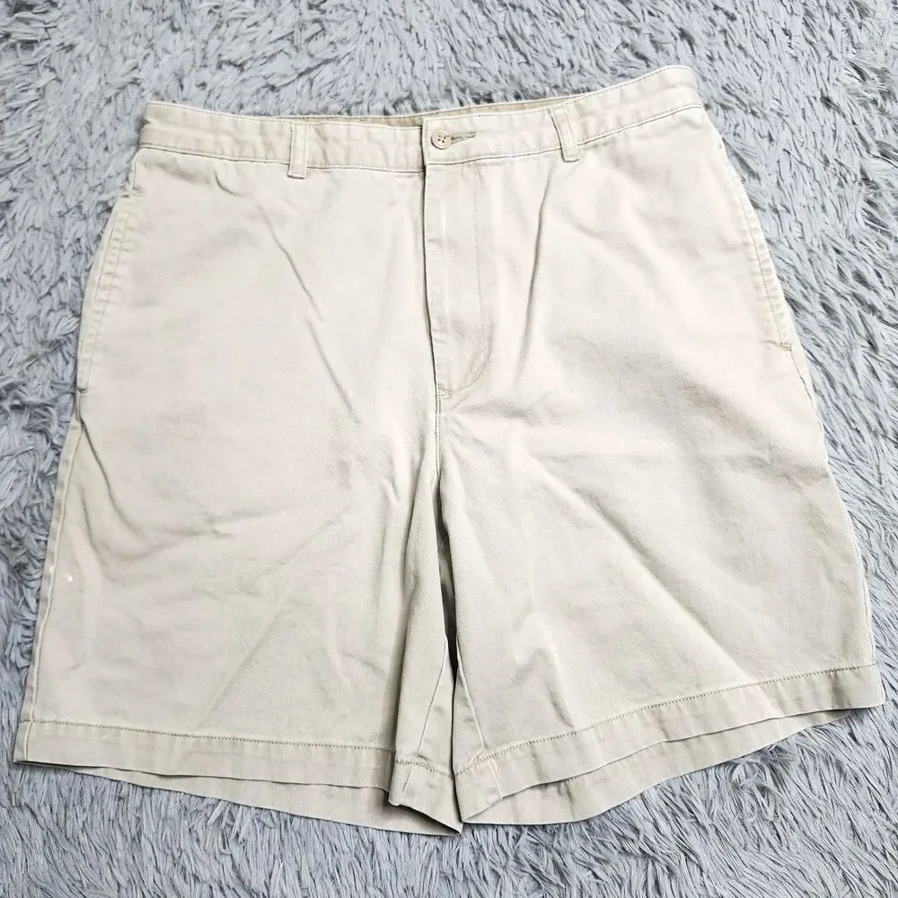 Tommy‎ Hilfiger Shorts Mens 35 Khaki Classic Chino Casual Flat Front Embroidered